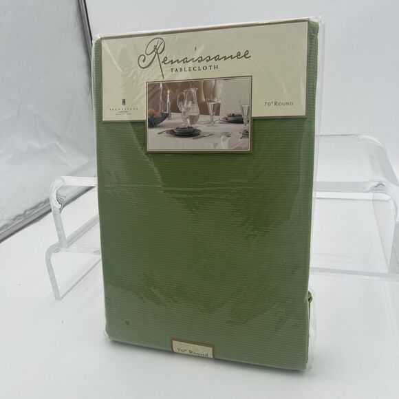 ELRENE HOME FASHIONS 100% POLYESTER Olive Green 70" ROUND TABLECLOTH - NOS - Picture 4 of 10